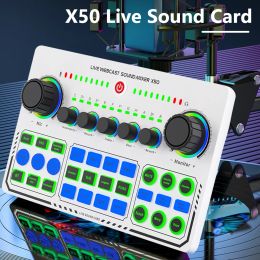 Kaarten X50 Sound Card RGB Wireless Bluetooth Externe DJ Mixer Sound Card 16 Sound Effects Sound Mixer voor live streaming -uitzending