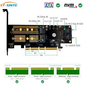 Kaarten XTXINTE 3 In 1 MSATA en M.2 voor NVME SATA SSD naar PCIe 4x PCIE 3.0 4.0 en SATA3 Adapter Converter Riser Card M Key B Key