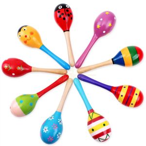 Zorg 10 stcs Orff Musical Instrument Wooden Cartoon Sand Hammer Sand Ball Kids Musical Toy voor oefening Baby's Handhold -vaardigheid