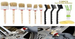 Produits de soins 591112 pièces Kit de brosse de détail de voiture poils de sanglier naturels pneu automatique moyeu de roue jante aérations intérieures grille de nettoyage To7639159