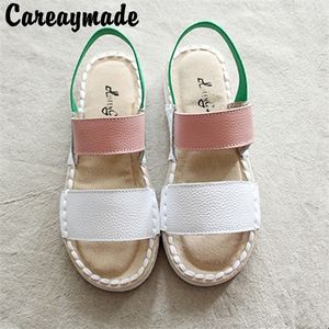 Careaymade-sandales en cuir véritable, chaussures faites à la main pures, les chaussures plates rétro art mori girl, littérature chaussures décontractées 0928