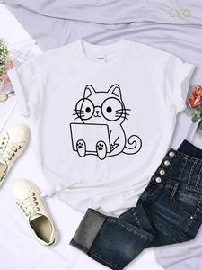 Étude minutieuse du travail croquis de chat femmes T-Shirt personnalité tendance T-Shirt décontracté vêtements rue hauts créatifs femme à manches courtes