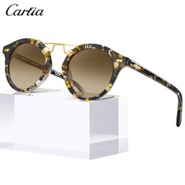 Carfia Small Acetate Polaris Sungacses for Women Mirored Lens rétro Double Bridge Eyewear Metal Brow Round Round