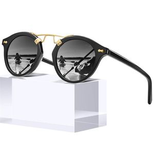 Carfia gafas de sol polarizadas de acetato pequeñas para mujer lentes espejadas Retro doble puente gafas Metal frente redonda Sunnies319c