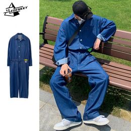 Cargo denim jumpsuits mannen vrouwen Koreaanse hiphop losse sets ins high street oversize paar jeans herfst casual mode jumpsuits 240415