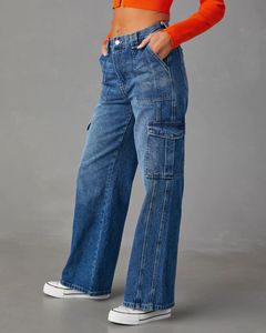 Cargo jeans broek jeans dames designer broek vrouwen pocket s-xxl lange flare los midden ritsvlieg polyester denim katoen gestapelde jeans baggy jeans y2k jeans denim goth