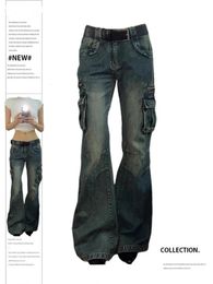 Pantalon Cargo mode coréenne grande poche Femme pantalon évasé printemps été 2024 décontracté vadrouille Denim jean ample pantalon 240129