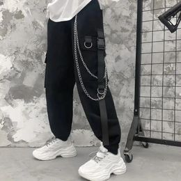 Pantalon cargo hommes chaînes poche Punk noir pantalons de survêtement gothique Harajuku Jogger pantalons femmes vêtements Hip-Hop Streetwear Techwear 240124