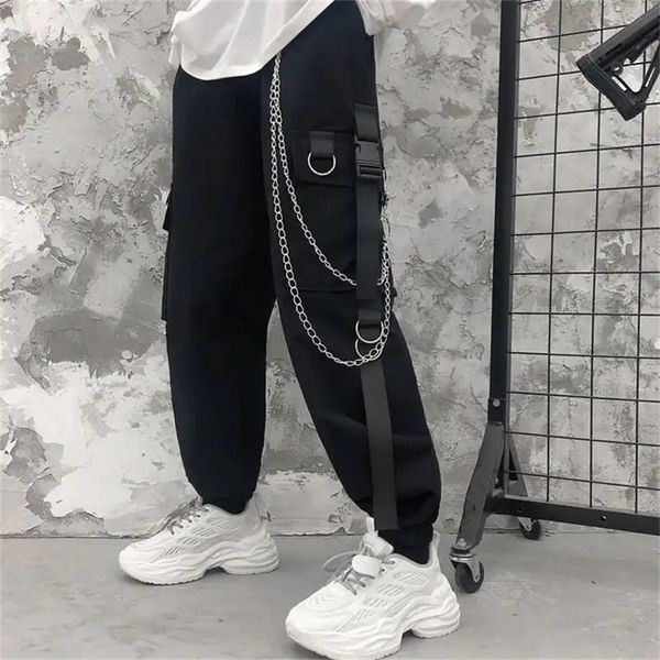 Pantalon Cargo Hommes Chaînes Poche Punk Noir Pantalon De Jogging Gothique Harajuku Jogger Pantalon Femme Vêtements HipHop Streetwear Techwear 220811