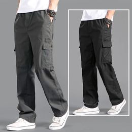 Pantalon cargo homme ample droit surdimensionné vêtements gris uni polyvalent vêtements de travail noir Joggers coton décontracté homme pantalon 240126