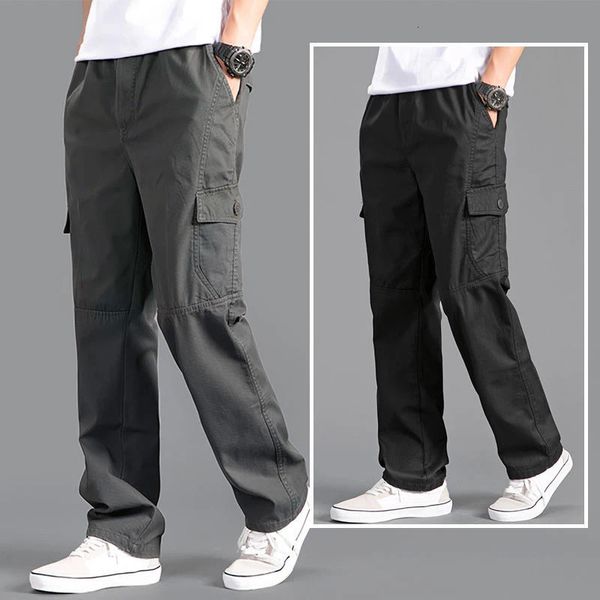 Pantalon cargo homme ample droit surdimensionné vêtements gris uni polyvalent vêtements de travail noir Joggers coton décontracté homme pantalon 240122