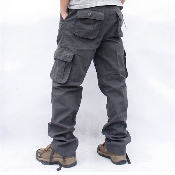 Pantalones de carga Hombres Seis bolsillos Tácticos Militares Pantalones rectos Monos Cremallera Casual Pantalones de algodón Ropa 210715
