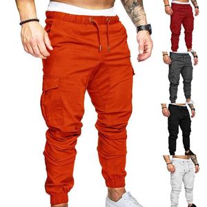 Pantalon Cargo Mince Respirant Cravate Cordon Long Hommes Décontracté Couleur Unie Poches Taille Cheville Attaché Maigre Hommes