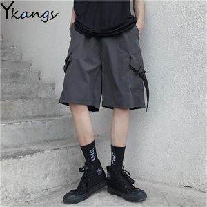Pantalones cortos de carga coreano Harajuku ropa de mujer pareja streetwear bolsillos grandes casual cintura alta verano capris hembra unisex verano t200701