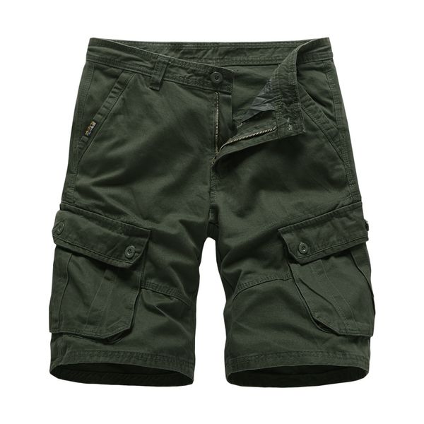 Cargo Shorts Hommes Coton Bermudes Mâle D'été Style Militaire Poches De Travail Droites Noir Pantalon Court Casual Armée Vert Shors Homme 210518