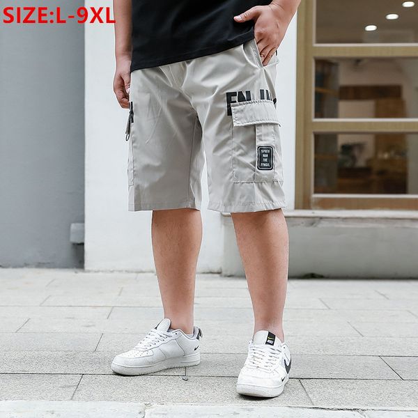 Short de cargaison hommes d'été mince plus taille plus taille 9xl jeune mode noir 8xl poches hautes hautes garçon 7xl 6xl 5xl mi-pantalon gras