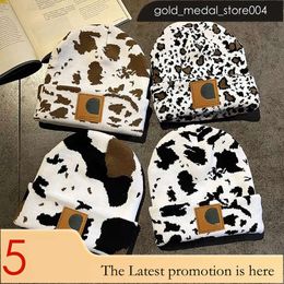 Carhart Designer Hats Gorro de mujer para hombre Leche Leopardo Gorros de punto térmicos de invierno Gorro de lana de punto y gorro de terciopelo Máscara más gruesa para exteriores 959