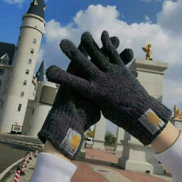 Carhart guantes de punto de invierno con cinco dedos para hombres, mujeres, parejas, estudiantes, mantienen el calor, manoplas con dedos completos, Carharttlys suaves K09B #