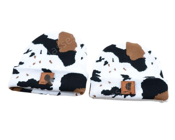 Carharttlys Beanie Hat Designer Original Qualité Vache À Motifs Tricoté Chapeau Parent-Enfant Chapeau Roulé Bord Épaissi Hiver Chaleur Chapeau Mère Bébé Laine Chapeau