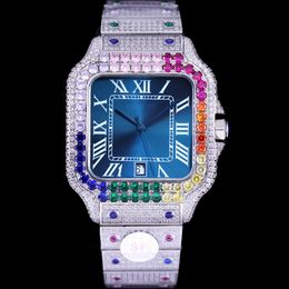 Carier Silver ZF Factory Cz 5 styles diamants montre hommes montres de luxe arc-en-ciel lunette cadran bleu Missfox carré automatique Eta8215 mouvement entièrement glacé montre-bracelet avec