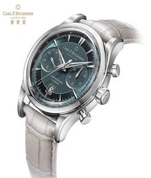 Carl F Bucherer Marley Dragon Flyback Chronograph Gray Blue Dial Top Leather Riem Quartz Watch Men039S Gift1705943