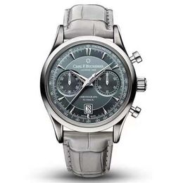 Carl F Bucherer Horloge Marley Dragon Flyback Chronograaf Grijs Blauwe Wijzerplaat Top Lederen Band Quartz Heren Horloge Horloges voor Men227t