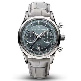 Carl F Bucherer Horloge Marley Dragon Flyback Chronograaf Grijs Blauwe Wijzerplaat Top Lederen Band Quartz Heren Horloge Horloges voor Men247p