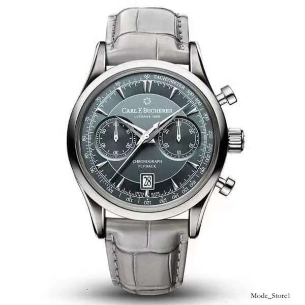 Carl F. Bucherer Reloj Marley Dragon Flyback Cronógrafo Gris Azul Dial Correa de cuero superior Reloj de cuarzo para hombre Relojes para hombre 482