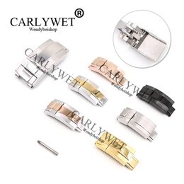 CARLYWET 16 m x 9 mm brosse polonaise en acier inoxydable Bracelet de montre boucle déployante en acier pour Bracelet en caoutchouc Bracelet en cuir Belt267J