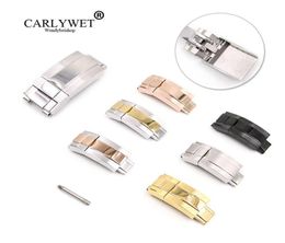 Carlywet 16 mm x 9 mm borstel-polijst roestvrijstalen horlogeband inzetsluiting voor armband rubberen lederen band Oyster Submariner H6955564