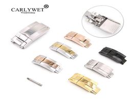 Carlywet 16 mm x 9 mm Brosse polonaise en acier inoxydable Bracelet de montre Fermoir déployant pour bracelet en caoutchouc Bracelet en cuir Oyster Submariner H4918608