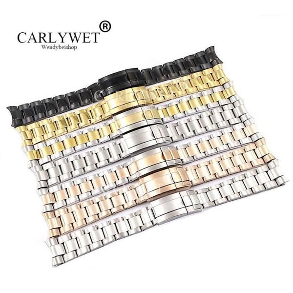 CARLYWET 20 21mm plata entera oro rosa oro negro 316L correa de reloj de acero inoxidable sólido pulseras de correa For12880