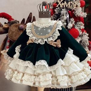 Robe de princesse pour filles, carnaval, année de noël, mignonne dentelle, velours côtelé, fête de 1er anniversaire, soirée de bal, 240318