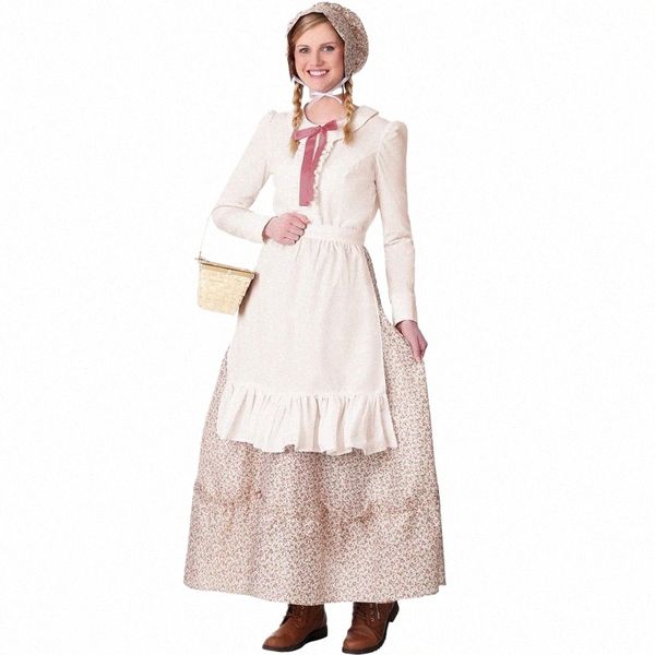 Carnaval Halen Lady Little House On The Prairie Disfraz Acción de Gracias Pueblo Europeo Maid Cosplay Fiesta de lujo Dr s7YZ #