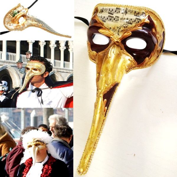 Carnaval Mascarade Ball Venise Italie Plein Masque Fait Main Plein Visage Tenant Long Nez Masque Écolier