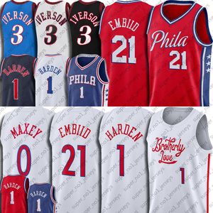 James Harden Joel Embiid Basketball Jersey 2023 City Tyrese Maxey Allen Iverson Julius Erving Maillots Retour