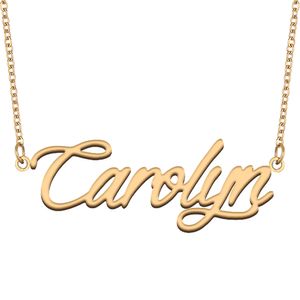 Carolyn nom collier pendentif pour femmes filles cadeau d'anniversaire plaque signalétique personnalisée enfants meilleurs amis bijoux en acier inoxydable plaqué or 18 carats