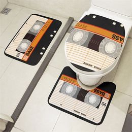 Tapijt 3 pc's set toilet anti slip vloer mat retro cassette tape deksel deksel deksel douche decoratie kussen tapijten badingang deurmat 230421