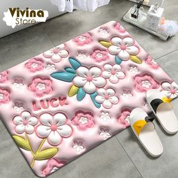 Tapis 3D floral tapis de bain absorbant séchage rapide antidérapant mignon tampon rose pour sécher les plateaux tapis en caoutchouc cuisine tapis super absorbants 230714