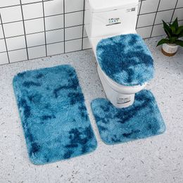 Tapis 3 pièces tapis de salle de bain ensemble pour soie TieDye toilette doux antidérapant tapis douche tapis couvercle couverture tapis de sol couloir 230525