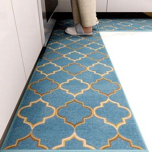 Tapis anti-dérapant cuisine tapis de sol bleu treillis tapis bain longue bande absorption paillasson entrée balcon salon ménage tapis 230225