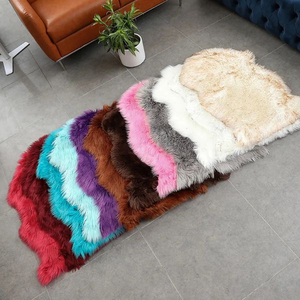 Tapis artificiel en peau de mouton imitation laine fausse fourrure tapis pour canapé tapis poilu salon chambre tapis de sol moelleux doux zone couverture coussin de siège 231207
