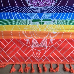 Tapis de meilleure qualité en coton Bohême Inde Mandala Couverture 7 Chakra Rainbow Stripes Tapisserie Plage Jeter Serviette Tapis De Yoga 230731