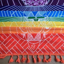 Tapijt Betere kwaliteit gemaakt van katoen Bohemia India Mandala Deken 7 Chakra Rainbow Stripes Tapestry Beach Throw Dwel Yoga Mat 230131