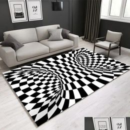 Tapijt zwart en wit geruite woonkamer slaapkamer salontafel mat 3d geometrische illusie vloer 231024 drop levering dhklc