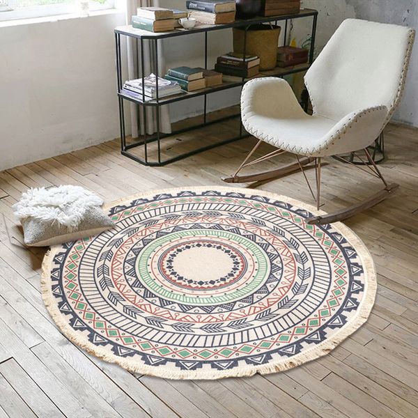 Tapis Boho rond coton lin anti-dérapant tapis de sol Mandala tapis pour salon chambre bohème macramé tapis 230721