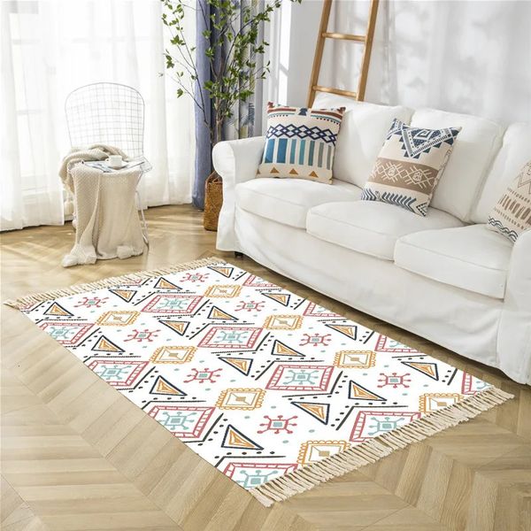 Tapis Style BOHO tapis 100x180cm tapis de sol antidérapant imprimé coton lin comme petits tapis pour salon chambre tapis paillasson gland 231010