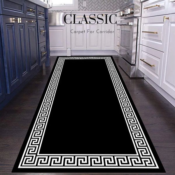 Tapis tapis pour couloir noir blanc jaune luxe Long coureur tapis de couloir moderne maison chambre Hall porte chambre cuisine tapis de sol 231211