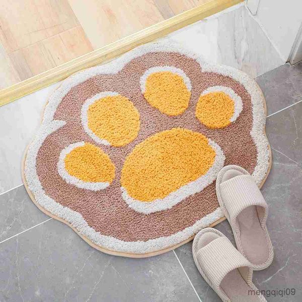 Alfombra Cartoon Cat Paw Flocking Carpet Mat de la alfombra del hogar Mat de la alfombra anti-Slip R231024