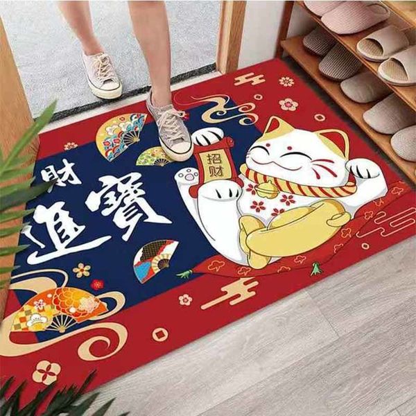 Tapis dessin animé chat chanceux zones tapis tapis antidérapant maison chambre entrée tapis de sol chance riche et de bon augure rouge 230227